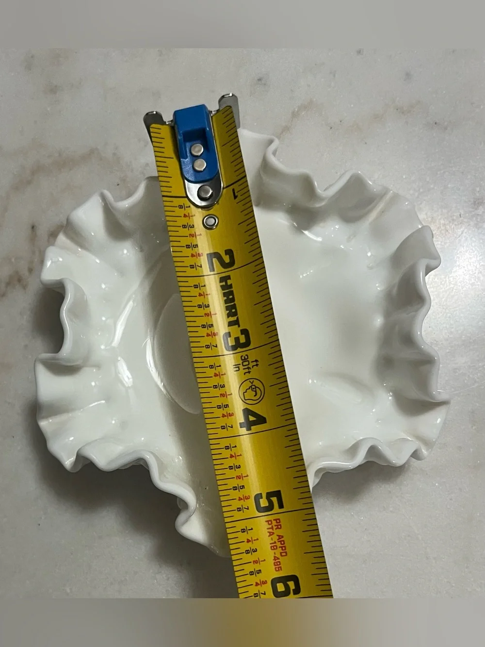 VINTAGE FENTON WHITE MILK GLASS HOBNAIL RUFFLED BOWL 6” TRINKET CANDY DISH
